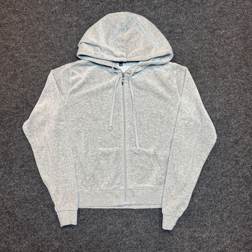 Fashion Nova Womens Velour Zip Up Hoodie Gray Size Large Soft Lounge Sweatshirt